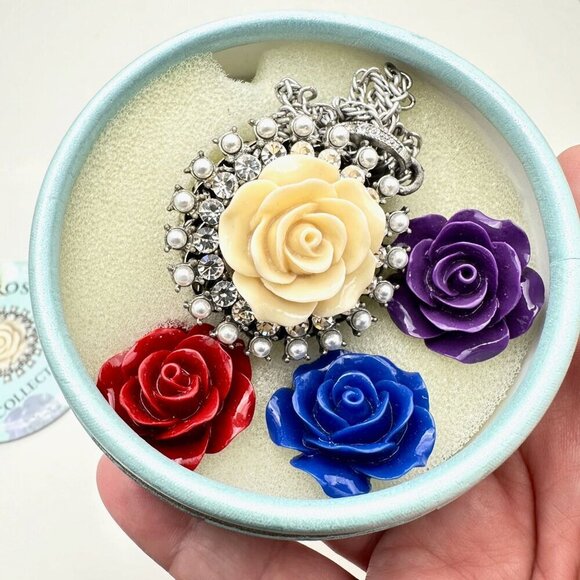 Sweet Romance Womens Necklace Silver Tone Interchangeable Pendant Flowers - Picture 5 of 5